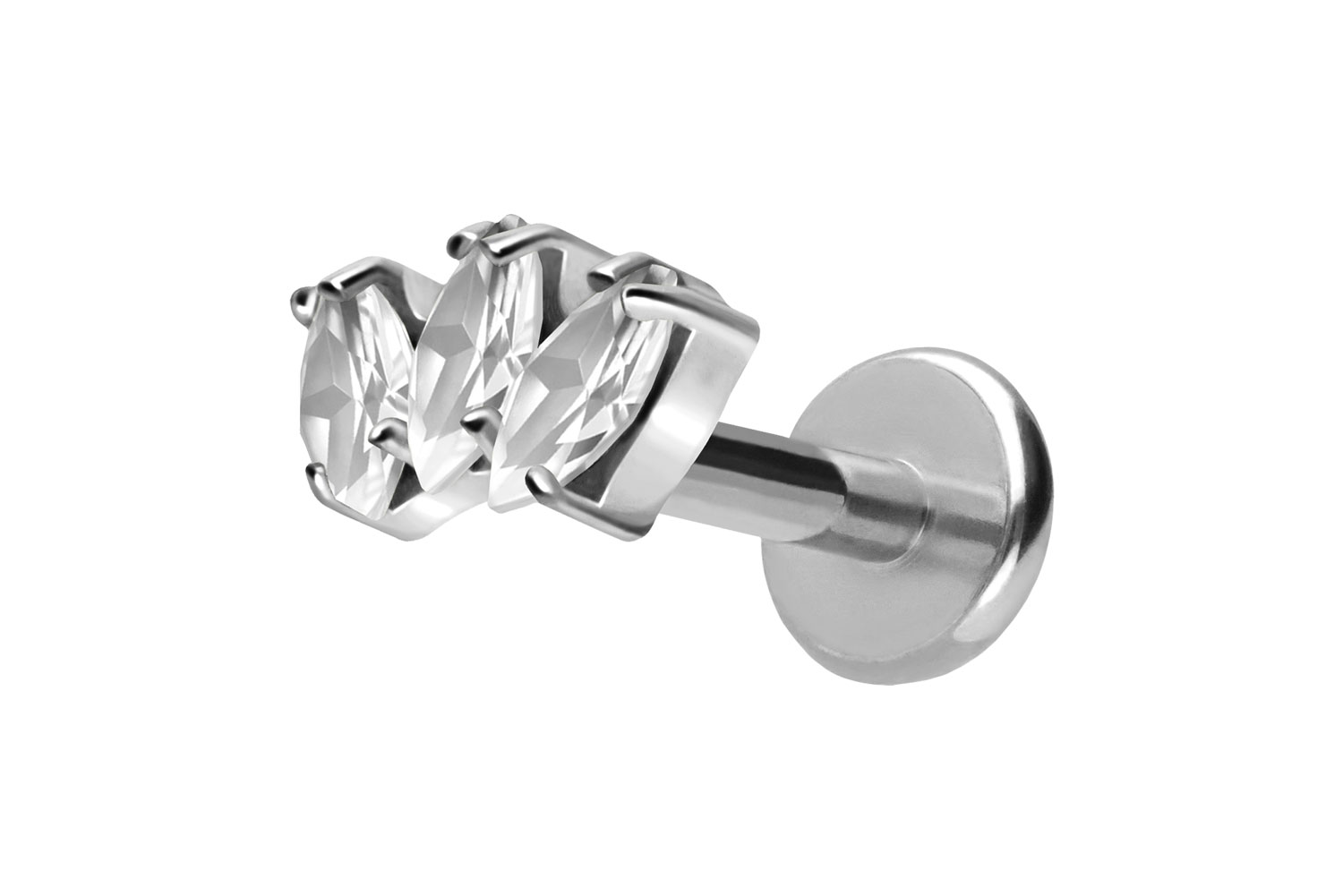 Titan Labret Piercing mit Push Fit 3 KRISTALLTROPFEN